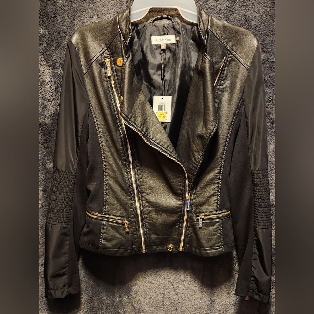 Calvin Klein NWT Black Faux Leather Jacket sz xs